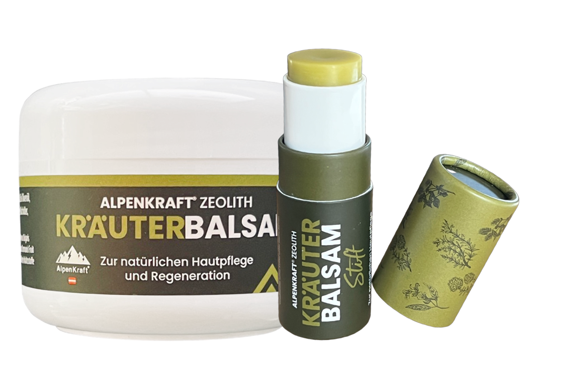 Zeolith Kräuterbalsam Paket Dose und Stift