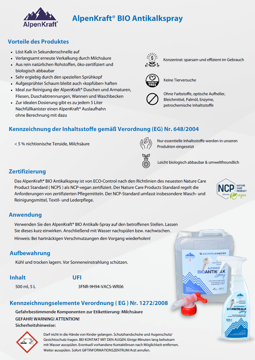 AlpenKraft® BIO Antikalk Spray 5L Navulkanister